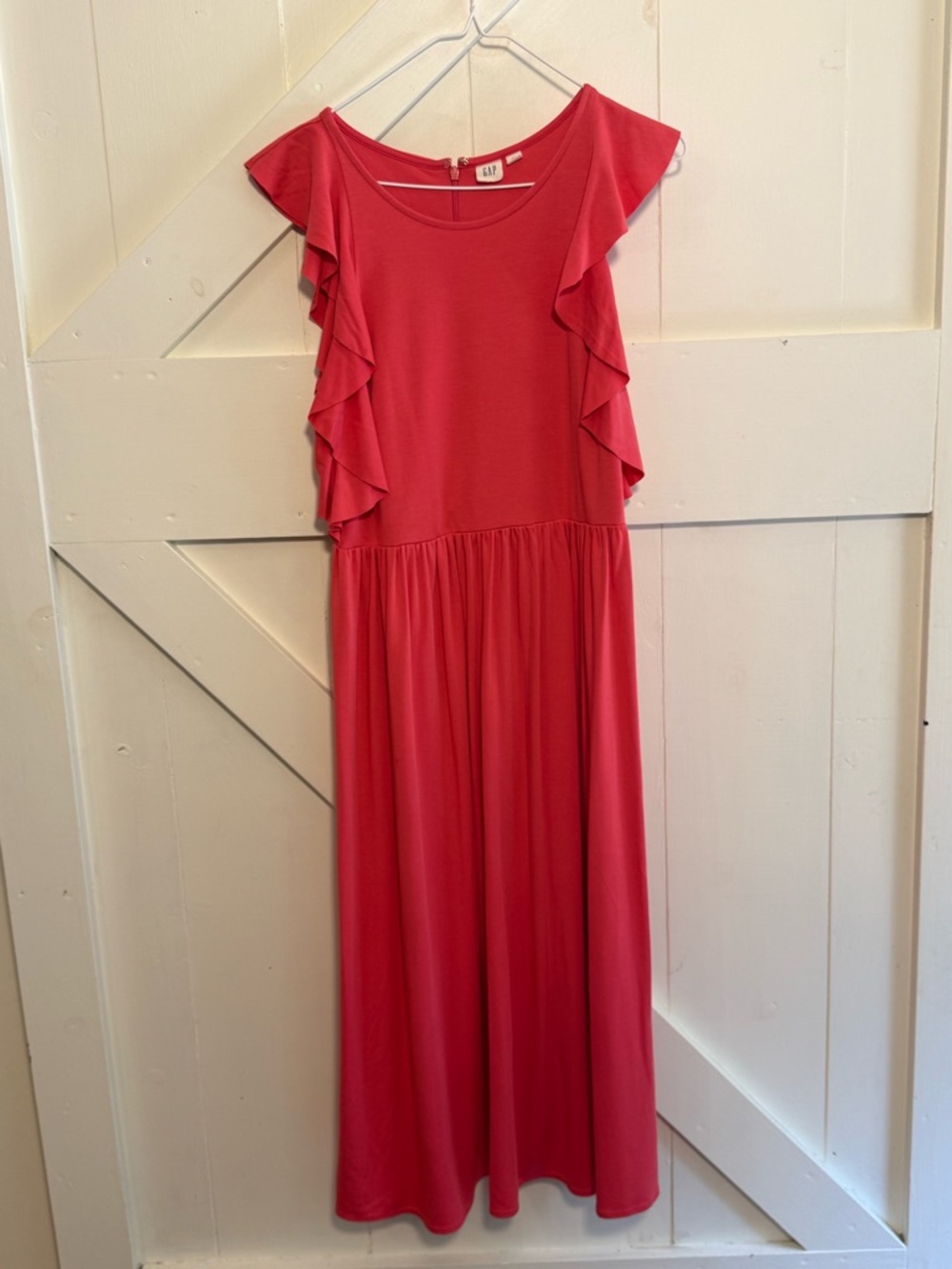 GAP Coral Ruffle Flutter Sleeve Maxi Dress Size 10 Romantic Feminine